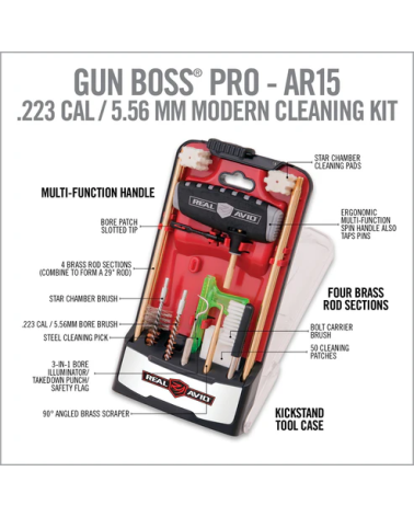 Kit de nettoyage Gun Boss Pro Real Avid pour AR15, boîtier polycarbonate, tige laiton 29 pouces