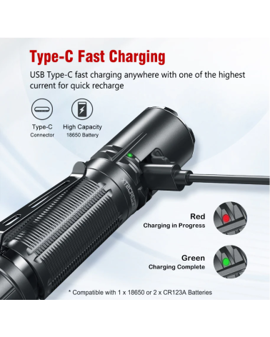 Lampe Klarus XT2CR Pro Gen.2 2300 lumens, USB-C rechargeable, double interrupteur tactique,