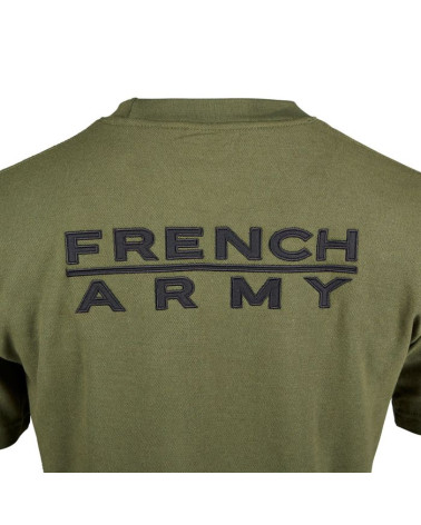 T-shirt French Army Kaki - A.R.E.S : Style militaire en polycoton, broderie "FRENCH ARMY", drapeau français, poche zippée.