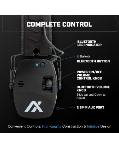 Casque Trackr Blu - AXIL, alliant protection auditive avancée et connectivité Bluetooth pour une performance optimale. Casque Trackr Blu - AXIL, alliant protection auditive avancée et connectivité Bluetooth pour une performance optimale.