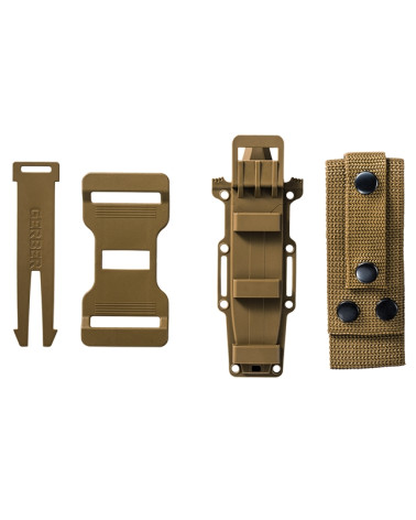 Couteau tactique Gerber Strongarm Coyote avec lame en acier 420HC et étui modulable.