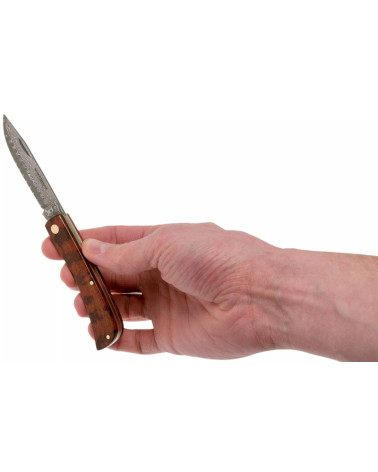 Couteau de poche MAGNUM SNAKE RANGEBUSTER DAMASCUS avec lame en acier Damas et manche métallique élégant.