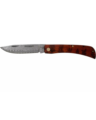 Couteau de poche MAGNUM SNAKE RANGEBUSTER DAMASCUS avec lame en acier Damas et manche métallique élégant.