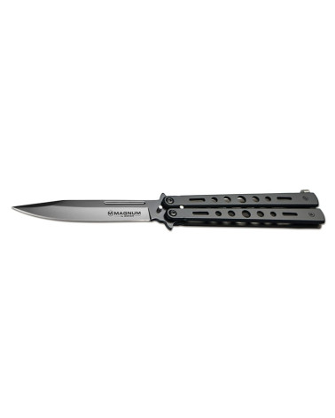 Couteau Balisong All Black - Böker Magnum, lame en acier inoxydable et manche ergonomique noir.