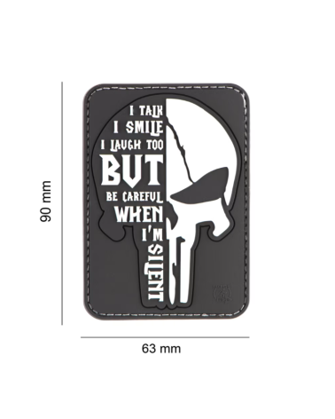 Patch tactique SILENT PUNISHER en PVC noir de JTG fixé sur un gilet militaire