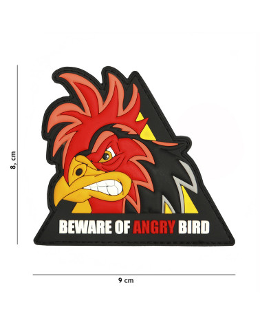Patch 3D triangulaire "Beware of Angry Bird" en PVC de 101 INC sur gilet tactique