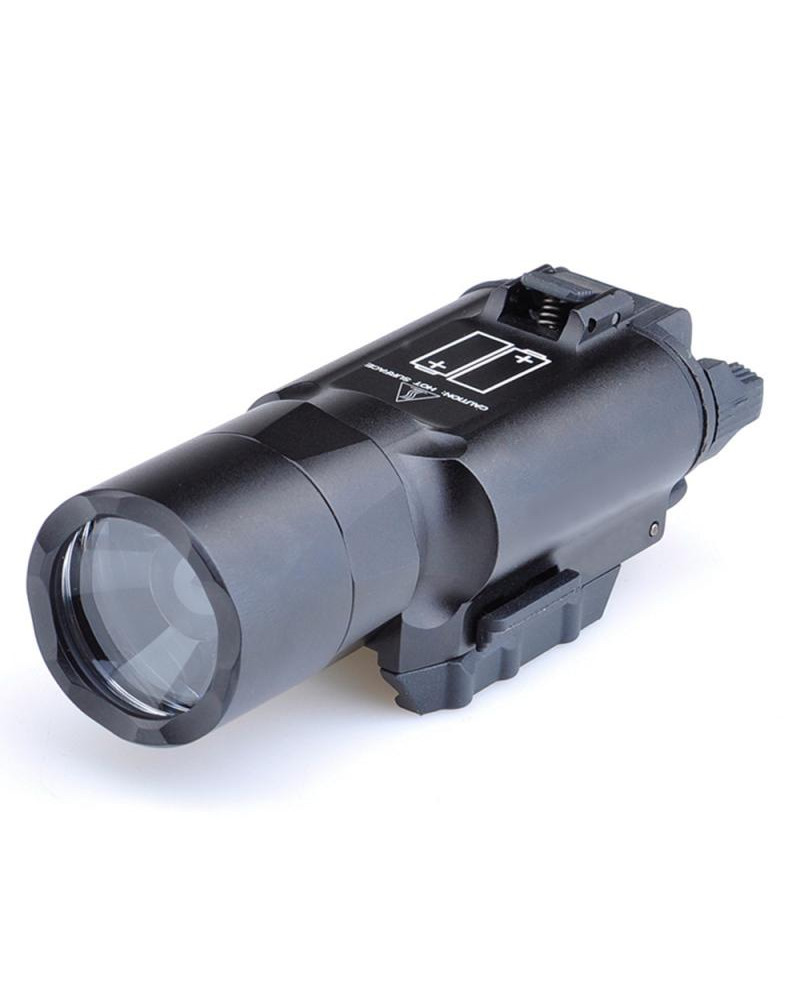 Lampe tactique X3U WASDN noire montée sur un pistolet avec rail Lampe tactique X3U WASDN noire montée sur un pistolet avec rail