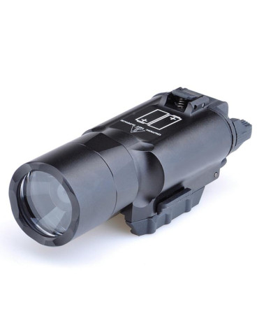 Lampe tactique X3U WASDN noire montée sur un pistolet avec rail
