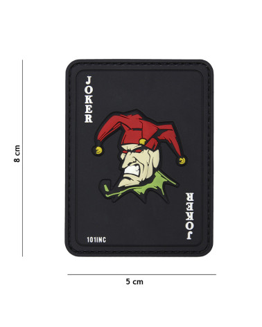 Patch Joker noir en PVC 3D de 101 INC fixé sur un gilet tactique