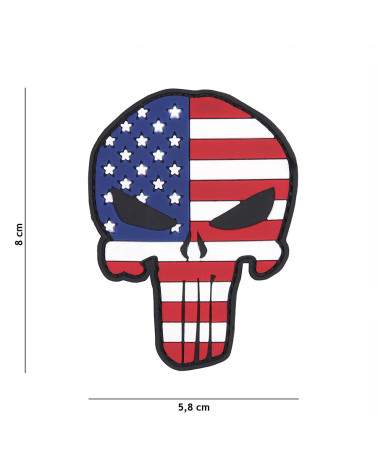 Patch 3D PVC Punisher USA de 101 INC avec crâne et drapeau américain