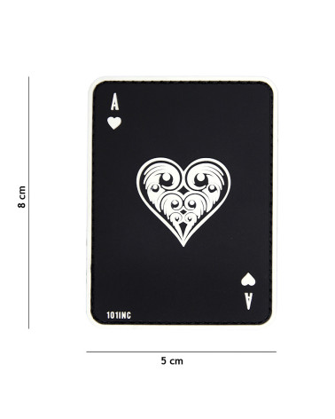 Patch 3D tactique Ace of Hearts noir de 101 INC en PVC avec fixation velcro