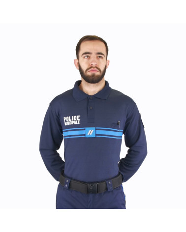 Polo manches longues Police Municipale Le Protecteur avec marquage et bandes bleues Gitane