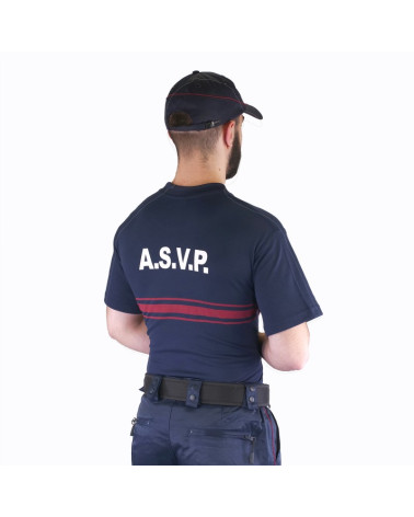 T-shirt A.S.V.P Le Protecteur avec marquage blanc et bandes bleues réglementaires T-shirt A.S.V.P Le Protecteur avec marquage blanc et bandes bleues réglementaires