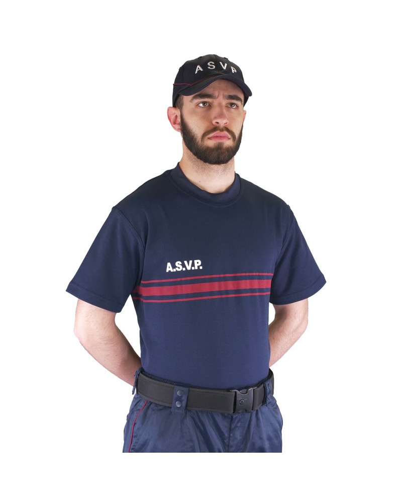 T-shirt A.S.V.P Le Protecteur avec marquage blanc et bandes bleues réglementaires T-shirt A.S.V.P Le Protecteur avec marquage blanc et bandes bleues réglementaires