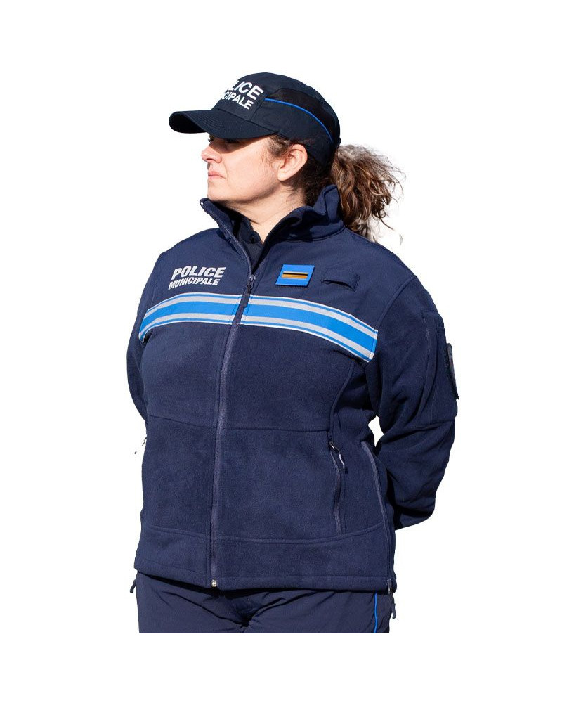 Blouson polaire bi-matière Police Municipale Le Protecteur avec marquage et bandes bleues réglementaires Blouson polaire bi-matière Police Municipale Le Protecteur avec marquage et bandes bleues réglementaires