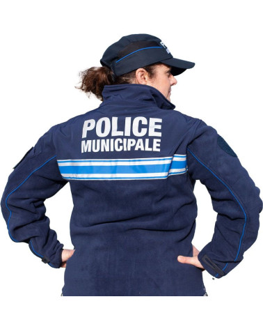 Blouson polaire bi-matière Police Municipale Le Protecteur avec marquage et bandes bleues réglementaires Blouson polaire bi-matière Police Municipale Le Protecteur avec marquage et bandes bleues réglementaires