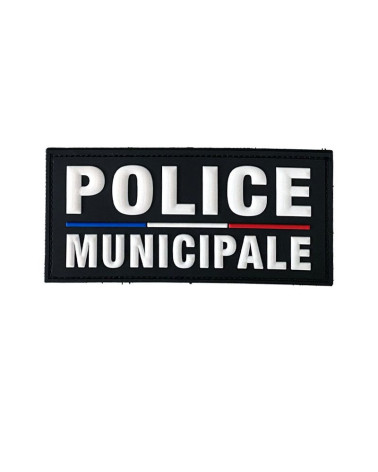 Flap Police Municipale en gomme noire 130x60 mm avec inscription blanche