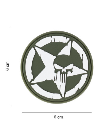 Patch 3D PVC PUNISHER ALLIED STAR VERT de 101 INC avec crâne et étoile alliée en vert olive