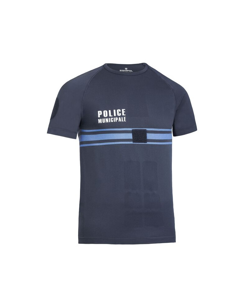 T-shirt bleu Police Municipale spécial gilet pare-balles Equipol avec marquage blanc
