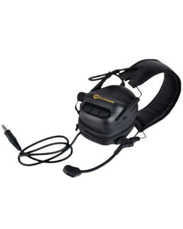 Casque audio Earmor M32 noir avec micro amovible et prise 4 broches MIL-STD