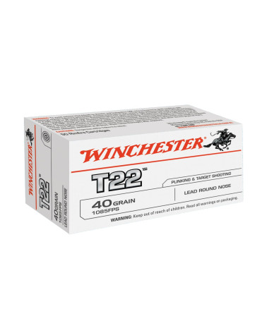 Boîte de 50 cartouches .22LR T22 LRN Winchester – Catégorie C, vente uniquement en magasin