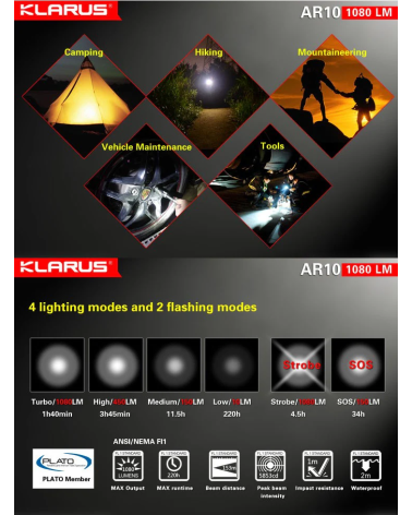 Lampe Klarus AR10 – Puissante, rotative et rechargeable, idéale terrain Lampe Klarus AR10 – Puissante, rotative et rechargeable, idéale terrain