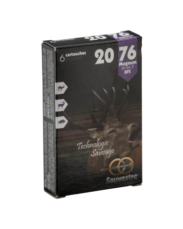 Cartouches SAUVESTRE calibre 20/76 Magnum pour grand gibier – boîte de 6 Cartouches SAUVESTRE calibre 20/76 Magnum pour grand gibier – boîte de 6