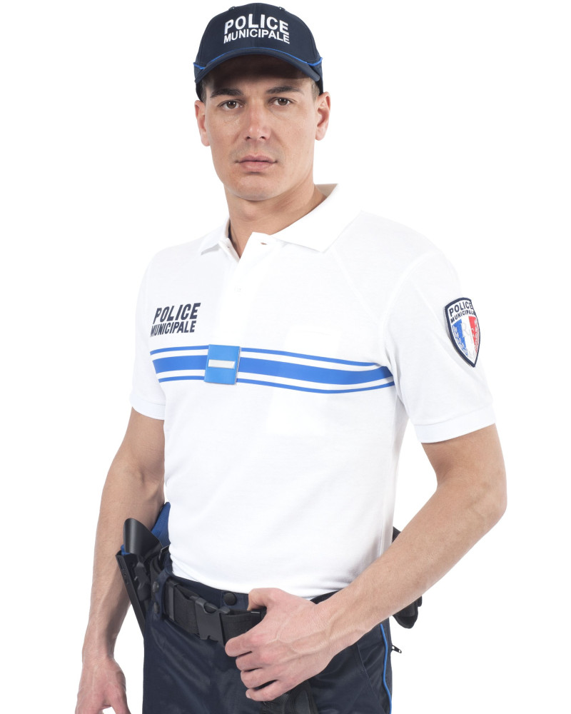 Polo blanc manches courtes Police Municipale 50/50 Equipol avec marquage et velcro pour écussons Polo blanc manches courtes Police Municipale 50/50 Equipol avec marquage et velcro pour écussons