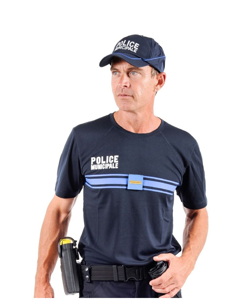 T-shirt bleu manches courtes Police Municipale Dry-TEC® avec marquage et écusson bras T-shirt bleu manches courtes Police Municipale Dry-TEC® avec marquage et écusson bras