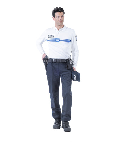 Polo blanc Police Municipale manches courtes avec bandes gitanes et velcros pour écussons