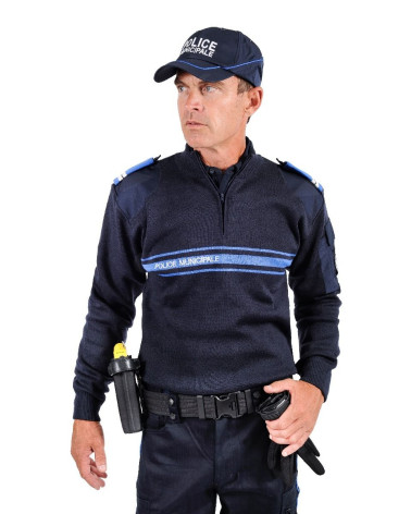Pull F1 col zippé Police Municipale Equipol avec renforts et marquage officiel