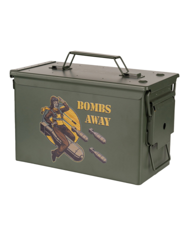 Boîte de munitions Cal.50 verte avec illustration Bombs Away – Fosco