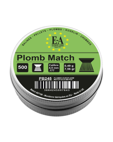 Plombs Europ-Arm 4,5mm tête plate – Boîte de 500 pour tir de précision et loisirs