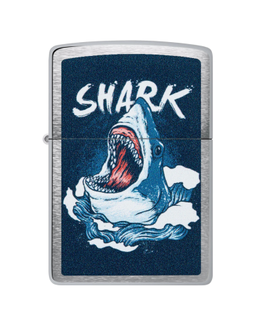 Briquet Zippo Shark Design – Chrome brossé, impression couleur, rechargeable et garanti à vie