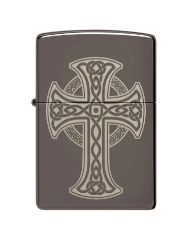 Briquet Zippo Celtic Cross – Gravure laser 360°, finition Black Ice®, rechargeable et garanti à vie