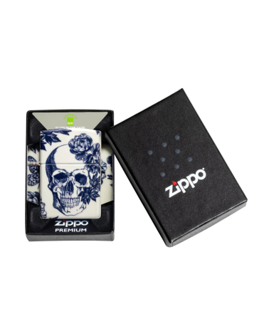 Zippo Floral Skull – Design tête de mort fleurie sur chrome brossé, rechargeable, fabrication USA Zippo Floral Skull – Design tête de mort fleurie sur chrome brossé, rechargeable, fabrication USA