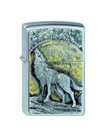 Zippo Wolf at Moonlight – Loup hurlant en relief sur finition Black Ice®, rechargeable et garanti à vie