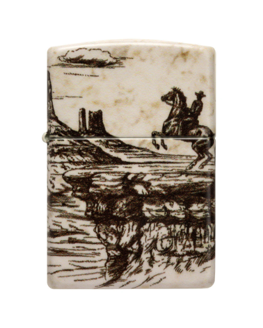 Zippo Wild West – Briquet blanc mat 540° avec motif cowboy et paysage western