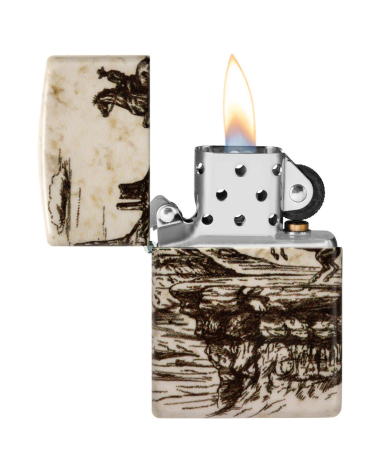Zippo Wild West – Briquet blanc mat 540° avec motif cowboy et paysage western