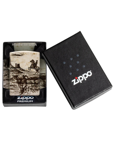 Zippo Wild West – Briquet blanc mat 540° avec motif cowboy et paysage western