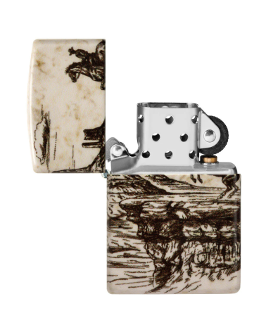 Zippo Wild West – Briquet blanc mat 540° avec motif cowboy et paysage western