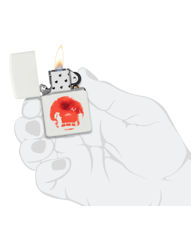 Zippo Japanese Bridge – Briquet blanc mat au design japonais monochrome, coupe-vent et rechargeable