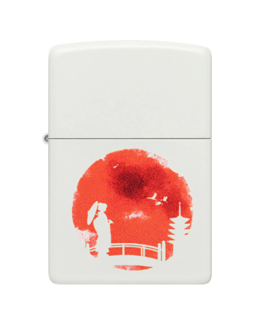 Zippo Japanese Bridge – Briquet blanc mat au design japonais monochrome, coupe-vent et rechargeable