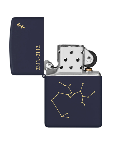 Zippo Zodiac Sagittarius – Briquet signe astrologique Sagittaire en chrome brossé, design archer céleste