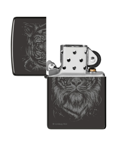 Zippo Lindsay Kivi – The Big Cat : briquet noir brillant avec portrait artistique de grand félin
