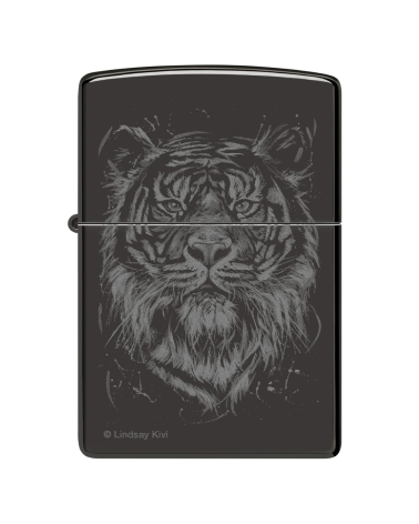 Zippo Lindsay Kivi – The Big Cat : briquet noir brillant avec portrait artistique de grand félin