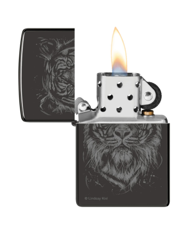 Zippo Lindsay Kivi – The Big Cat : briquet noir brillant avec portrait artistique de grand félin Zippo Lindsay Kivi – The Big Cat : briquet noir brillant avec portrait artistique de grand félin