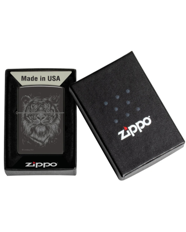 Zippo Lindsay Kivi – The Big Cat : briquet noir brillant avec portrait artistique de grand félin Zippo Lindsay Kivi – The Big Cat : briquet noir brillant avec portrait artistique de grand félin