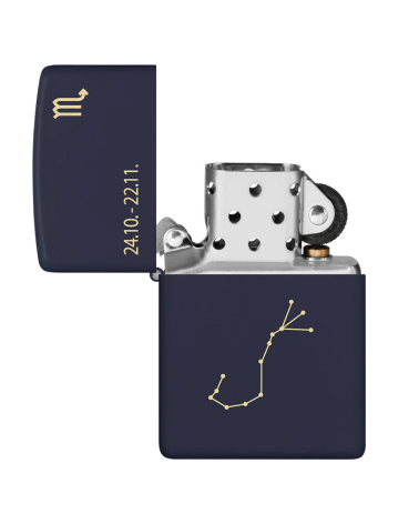 Zippo Zodiac Scorpio – Briquet Scorpion en chrome brossé avec constellation et symbole astrologique Zippo Zodiac Scorpio – Briquet Scorpion en chrome brossé avec constellation et symbole astrologique