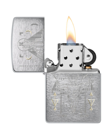 Zippo Treasure Bond – Briquet Brushed Chrome à motifs western et touches laiton